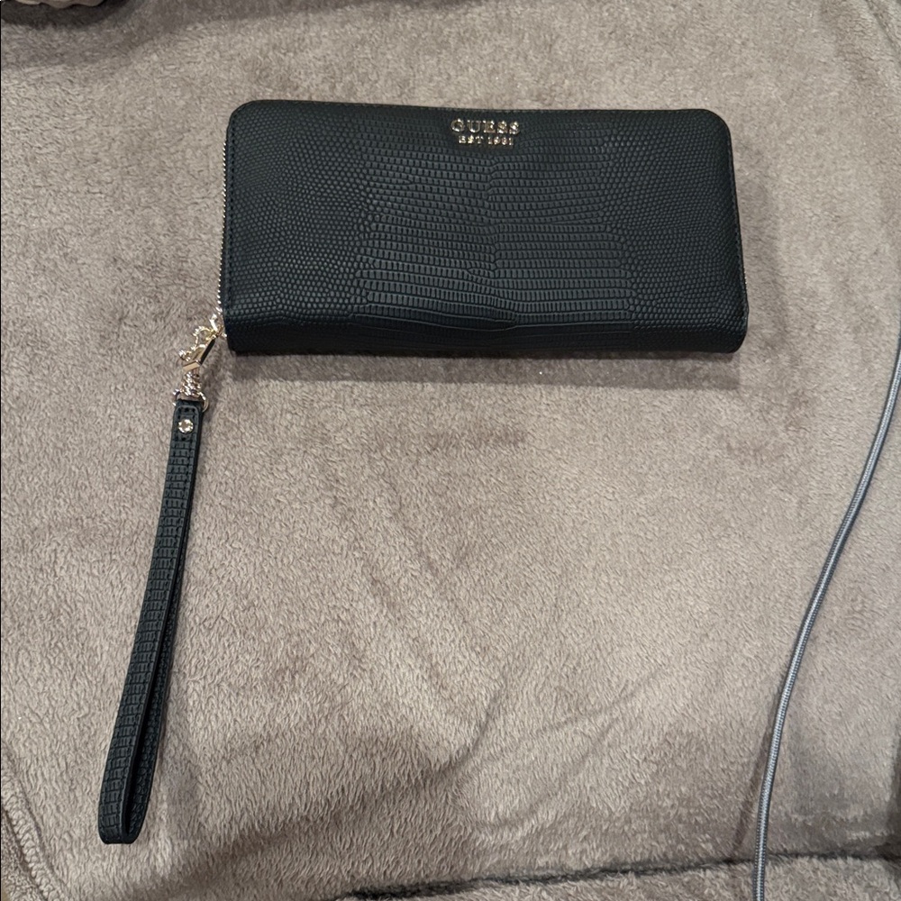 Guess Black Embossed Wristlet Clutch